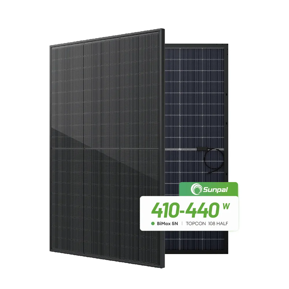 Painel solar Sunpal tipo N de alta eficiência bifacial Topcon de 400 440 watts do armazém da UE