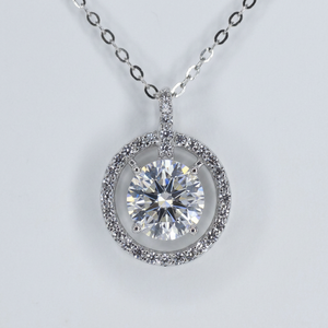 Collier pendentif halo en argent sterling S925 avec moissanite, plaqué rhodium, chaîne à maillons taille brillant, cadeau de mariage - Product Image 1