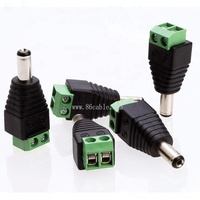 Adaptateur de prise d'alimentation DC mâle 5,5 mm, 2 broches, terminaison à vis, contact en cuivre, connecteur en plastique pour caméra CCTV, éclairage LED