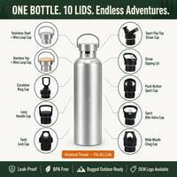 Botella de Agua Deportiva con Aislamiento al Vacío de Doble Pared, de Acero Inoxidable 18/8, con Tapa y Pajita, Libre de BPA, a Prueba de Fugas, Boca Estándar