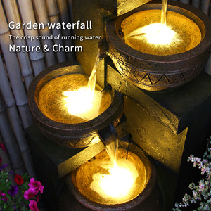 Fuente de agua de resina Chunshan para decoración de jardín exterior con luz LED, cascada de 3 niveles para patio, jardín y paisajismo. - Product Image 2