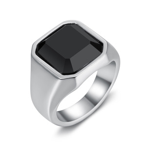 Vergulde roestvrijstalen herenring, slijtvast, vierkante onyx steen, zwarte emaille signet <span class=keywords><strong>ring</strong></span> - Product Image 5