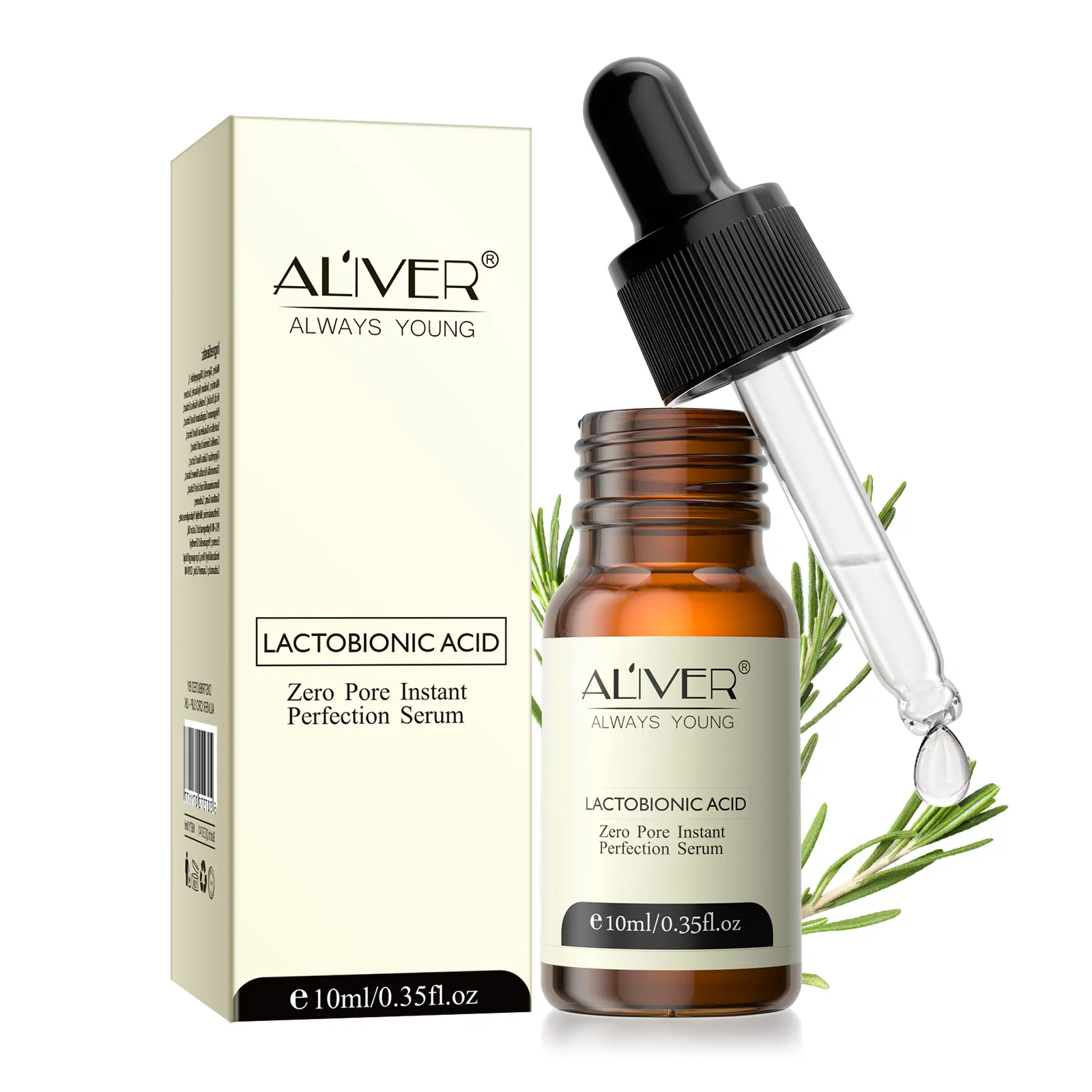 ALIVER Serum Wajah Asam Lactobionic, Serum Wajah Asam Laktobionik Kontrol Minyak Anti Penuaan Pemutih Pengecil Pori-pori 10Ml