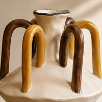 Vase à fleurs en céramique moderne, blanc cassé caramel, motif géométrique en boucle, pour table console, décoration intérieure