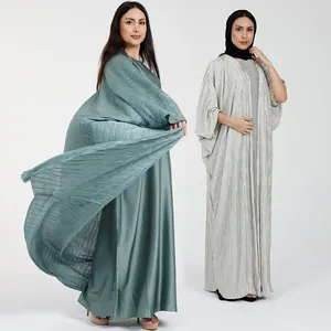 New design luxury collection beautiful bishop sleeve 3 piece hijab abaya modest crinkled abaya dress set islamic clothing