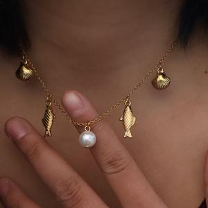 Collier pendentif en perles de coquillage de la série océanique transfrontalière d'été plaqué or 18 carats pour femmes chaîne de clavicule pour cadeaux minimalistes - Product Image 1