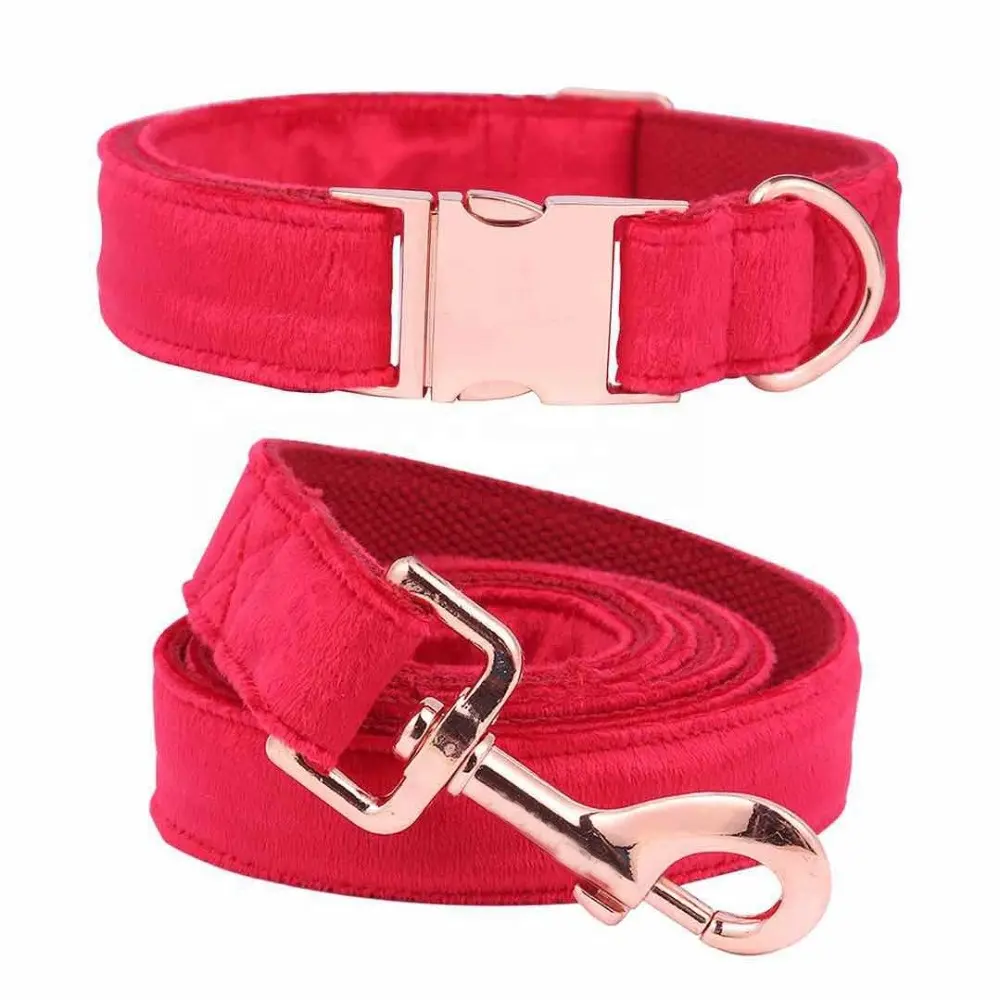 Nibao Unique Style Paws Christmas Dog Collar and Leash Set Designer red Velvet Adjustable Dog Collars