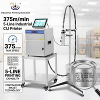 Imprimante jet d'encre CIJ industrielle 375 m/min, codeur jet d'encre continu 5 lignes, machine en acier IP54 pour l'emballage de bouteilles, fils et tuyaux
