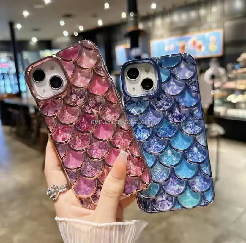 Luxury Glitter Electroplating Fish Scale Pattern Bling Phone Case For iphone 15 14 pro 13 pro X XS