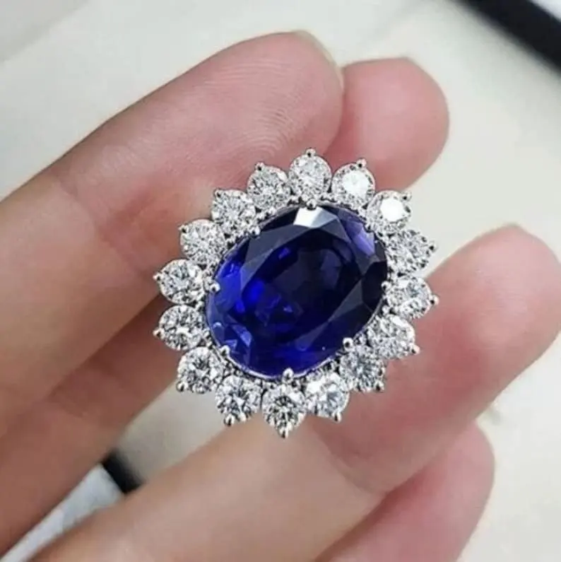 Hochwertiger Edelstein Blauer Saphir Natürlicher blauer Saphir Silber Ring größe 6 X4 MM Ovale Form Wählen Sie Ihre Ringgröße