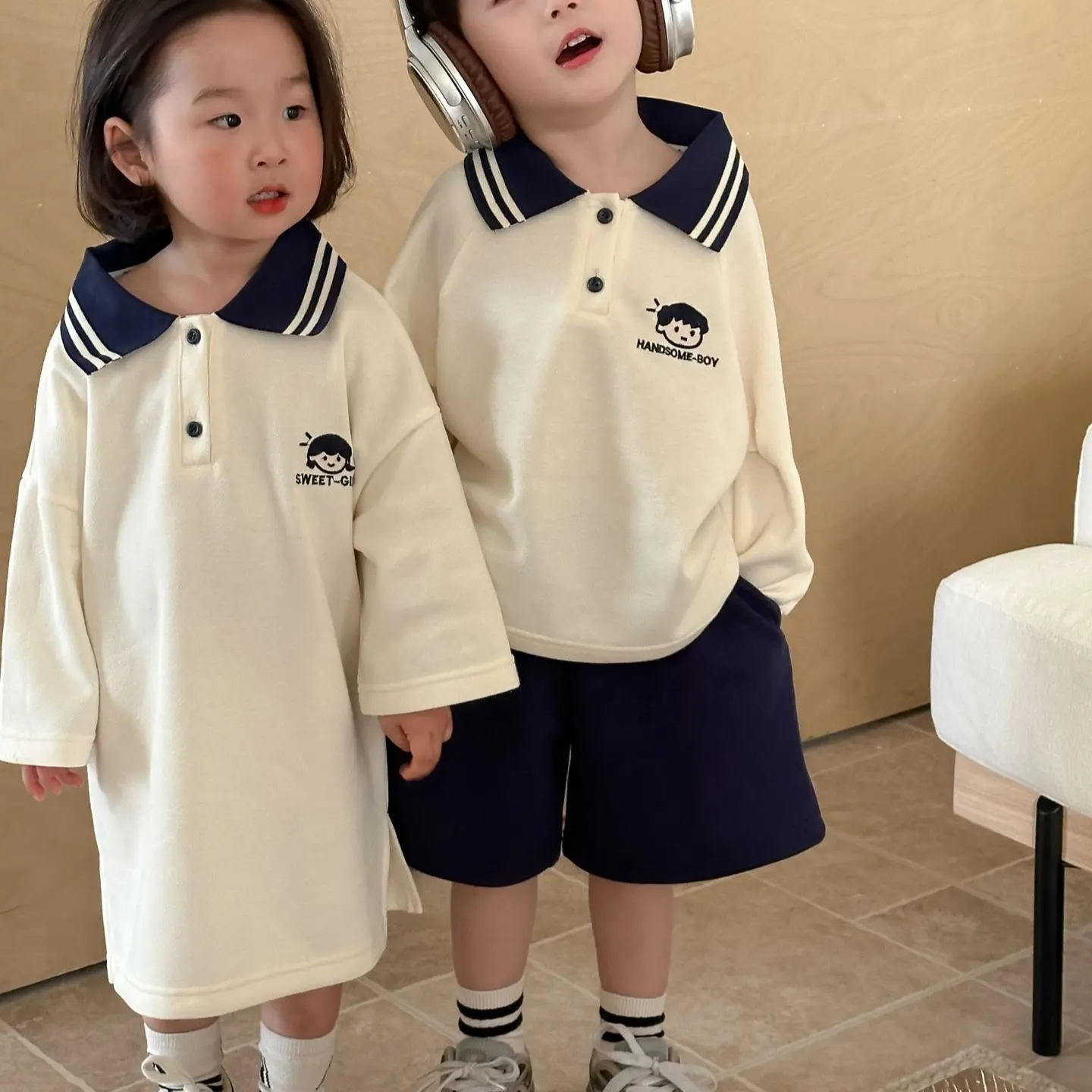 Broer En Zus Familie Outfit Polo Pullover Meisje Jurk Sweatshirt Lange Mouw Shorts Broek Jongen Kleding Sets Voor Sport Stijl