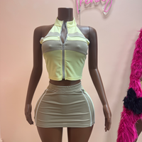 Ensemble deux pièces pour femmes, tenues sexy, hauts sans manches à fermeture éclair et mini-jupes