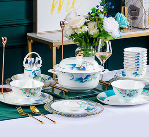 ชุดอาหารเซรามิก 60 ชิ้น ลายดอกไม้ร้องเพลงนก ลายทอง สำหรับ 10 ที่  ผลิตจากโรงงาน ขายส่ง - Product Image 4