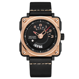 Nuevo reloj de hombre elegante reloj de pulsera deportivo con esfera De fecha grande de cuero genuino cuadrado - Product Image 3
