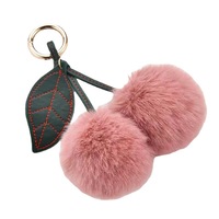 Cerise en peluche porte-clés fausse fourrure de lapin boule sac pendentif mignon moelleux accessoire cadeau