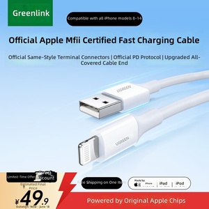 Câble de données USB-C à charge rapide certifié MFi officiel Green Alliance pour <span class=keywords><strong>iPhone</strong></span> <span class=keywords><strong>14</strong></span>/13/12, matériau TPE, modèle US155, privé - Product Image 1