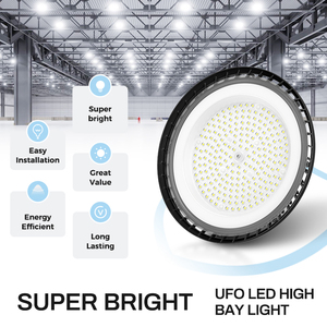 Luce <span class=keywords><strong>LED</strong></span> UFO High Bay Rotonda Ultrasottile da 200W IP65, Corpo in Alluminio, Lampada <span class=keywords><strong>Industriale</strong></span> per Interni, Negozi, Magazzini e Garage - Product Image 2