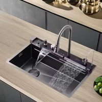 Évier de cuisine intelligent en acier inoxydable avec affichage numérique, fait main, simple/double, à encastrer, moderne, garantie 5 ans, robinet cascade