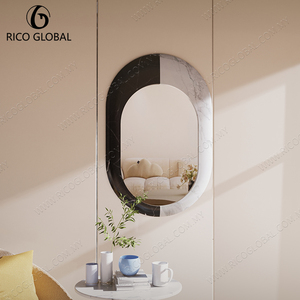 Miroir mural encadré ovale, design minimaliste, bord en marbre noir et blanc, verre décoratif de 6 mm d'épaisseur, décoration de salon, décoration de la maison - Product Image 4