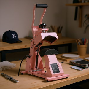 Presse à chaud électrique semi-automatique Pink Hat pour casquettes et plaques rondes, 4 plaques, AC 110V - Product Image 2