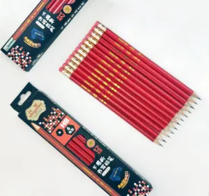 Красный графитовый гексагональный HB карандаш, стандартный деревянный с бесплатной точилкой и ластиком, дешевые канцелярские принадлежности