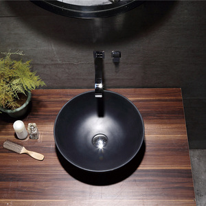 Bassin d'art noir mat Lavabo au-dessus du comptoir de couleur personnalisée avec matériau en pierre de style projet - Product Image 3