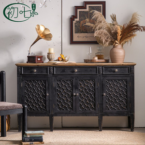 Mueble de Entrada de Madera Maciza Vintage A2978, Mueble de Salón con 4 Puertas y Paneles Tallados - Product Image 2