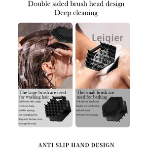 Gant de massage corporel en silicone double face 2-en-1 avec logo personnalisé, exfoliant efficace et peigne massant pour le cuir chevelu, pour la douche et le nettoyage corporel - Product Image 6