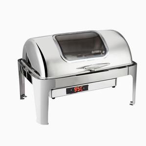 Calentador de sopa eléctrico <span class=keywords><strong>doble</strong></span> tipo buffet, oblongo, con tapa enrollable de acero inoxidable dorado y soporte para cubo de sopa, tipo chafing dish - Product Image 1
