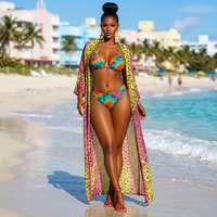 Op maat gemaakte 3-delige bikiniset met omslagdoek, regenboog bloemenprint, Miami Carnival badpak, groothandel, bulk, private label, OEM badkleding 2027