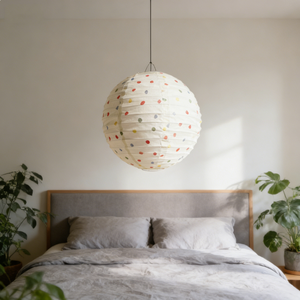 Lanterne suspendue ronde minimaliste en mélange de coton, lampe suspendue décorative pliable pour chambre à coucher et salon (20 pouces) - Product Image 3