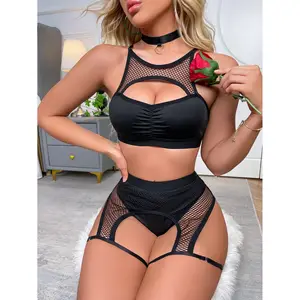 Sexy Custom Nightclub Exotic Fishing Net Assembly Twerk Shorts 3 Piece Suit Lingerie Clubwear