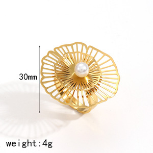 ต่างหูมุกทรงดอกไม้ ชุบทอง ต่างหูแบบห้อยสำหรับงานปาร์ตี้ เครื่องประดับผู้หญิง ดีไซน์เรขาคณิต แบบโปร่ง - Product Image 5