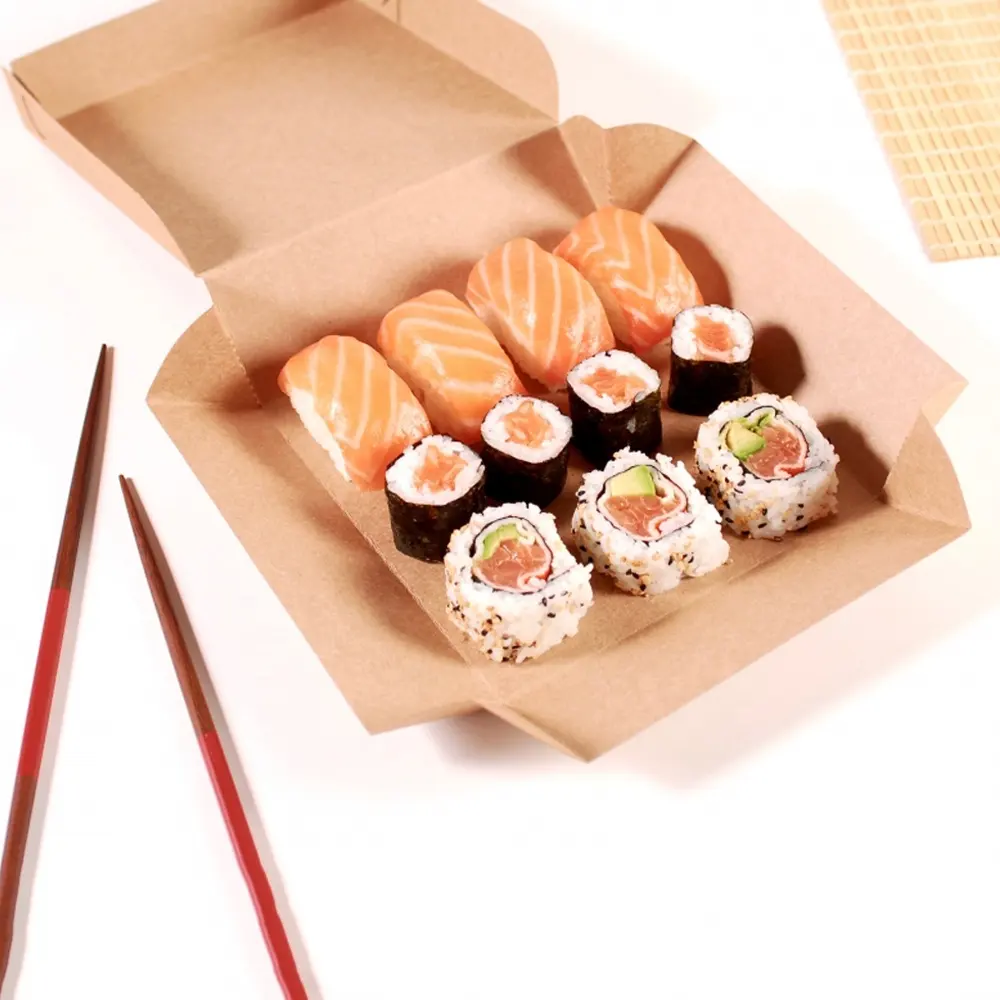 Wholesale Custom Biodegradable Takeaway Paper Sushi Packaging Box Disposable Sushi Verpackung Food Box Kraft Sushi togo box
