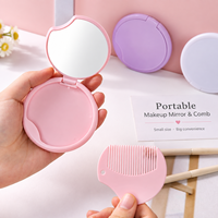 1PC Miroir Compact Portable avec Peigne Pliable Rond en Plastique pour Maquillage de Voyage pour Femmes, Étudiantes, Usage Quotidien et Domestique