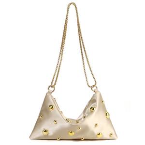 2025 हाई-एंड बेडेड चेन सैटिन जिपर सिंगल कंधे क्रेसेंट शाम बैग नए ठोस रंग अंडरआर्म बैग पॉलिएस्टर ज़िप फैशन - Product Image 6