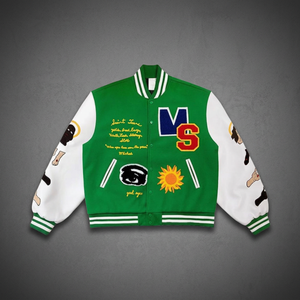 Patches personnalisés Baseball College Student Varsity Jacket Letterman avec corps en laine verte et veste à manches orange pour hommes - Product Image 3