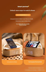 Haut-parleur Bluetooth multifonctionnel rétro pour bureau, <span class=keywords><strong>avec</strong></span> chargeur sans fil, horloge-réveil, <span class=keywords><strong>radio</strong></span> FM à bruit blanc et lampe d'ambiance de chevet - Product Image 3