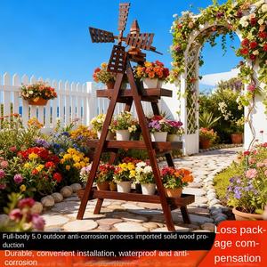 Support à fleurs en bois multi-niveaux et tridimensionnel, design champêtre et pastoral, anti-corrosion, pour jardin extérieur - Product Image 3