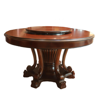 Table à manger ronde en bois massif de style rustique américain - Meubles de salle à manger de style américain pour 6 personnes avec plateau tournant