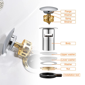 Nouvelle salle de bain universelle 1-1/4 "en acier inoxydable Push up évier eau Pop up bassin déchets vidange trop-plein avec filtre propre - Product Image 3