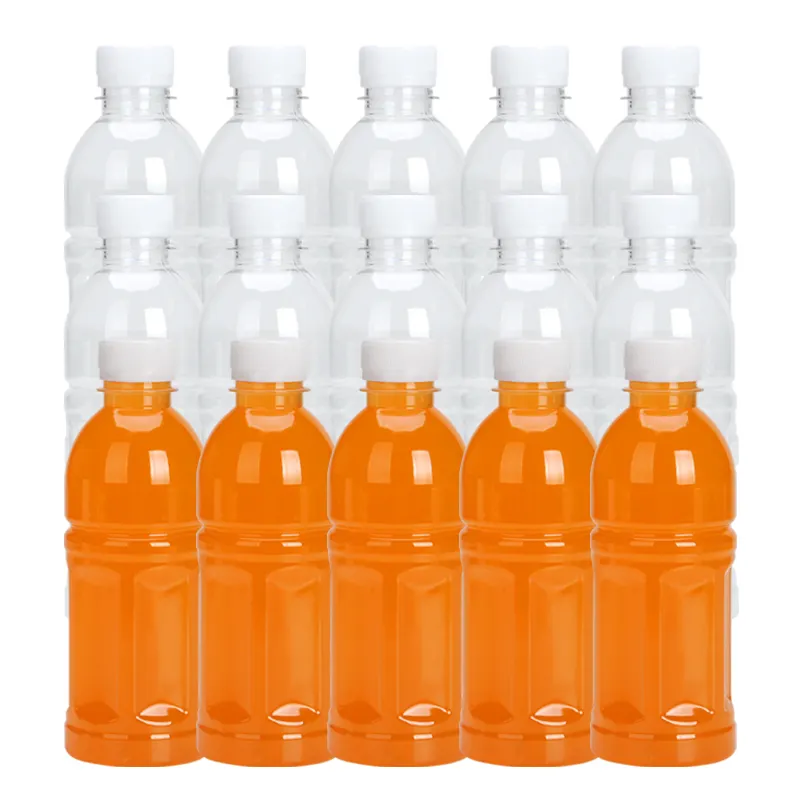 Garrafas de água mineral descartáveis, garrafas de plástico vazias transparentes para bebidas, 350ml, com tampa