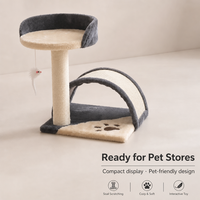 Arbre à chat compact en gros avec poteau à gratter en sisal, planche à gratter incurvée et perchoir rond en peluche pour chats d'intérieur