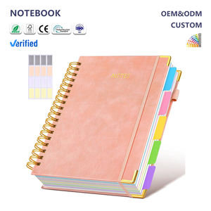 A5/A4 맞춤 인쇄 로고 평평한 하드 쉘 스파이럴 바인딩 가죽 커버 노트북 다이어리 분리된 페이지 라벨 포함 - Product Image 1