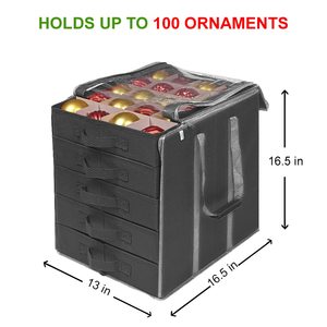 Boîtes de rangement d'ornements de noël avec séparateurs 5 plateaux séparés support d'ornements conserve 100 ornements de vacances sac de transport Durable - Product Image 5