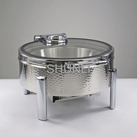 Plat à réchaud en acier inoxydable avec marques de marteau uniques, chauffe-plats pour hôtels et restaurants, ensemble de buffet de luxe moderne et royal
