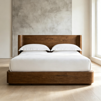 Lit plateforme en bois de noyer noir, cadre à dossier haut profilé, grain naturel vieilli, style rustique moderne, tailles Queen et King, cadres de lit double