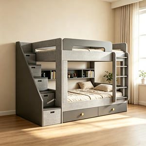 木製ロフトベッド 収納付き階段 整理棚付き 子供用家具 シングルサイズ - Product Image 2