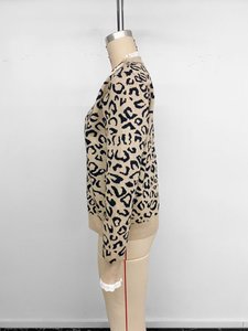 <span class=keywords><strong>Maglione</strong></span> Lavorato a Maglia da Donna 2026 Stile Retrò con Ricamo in Pizzo, Scollo Rotondo e Stampa Leopardata - Product Image 4