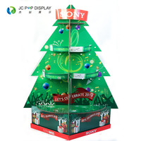 Soporte de exhibición de suelo de árbol de Navidad cuadrado giratorio emergente moderno personalizado cartón de papel para publicidad y promoción de regalos
